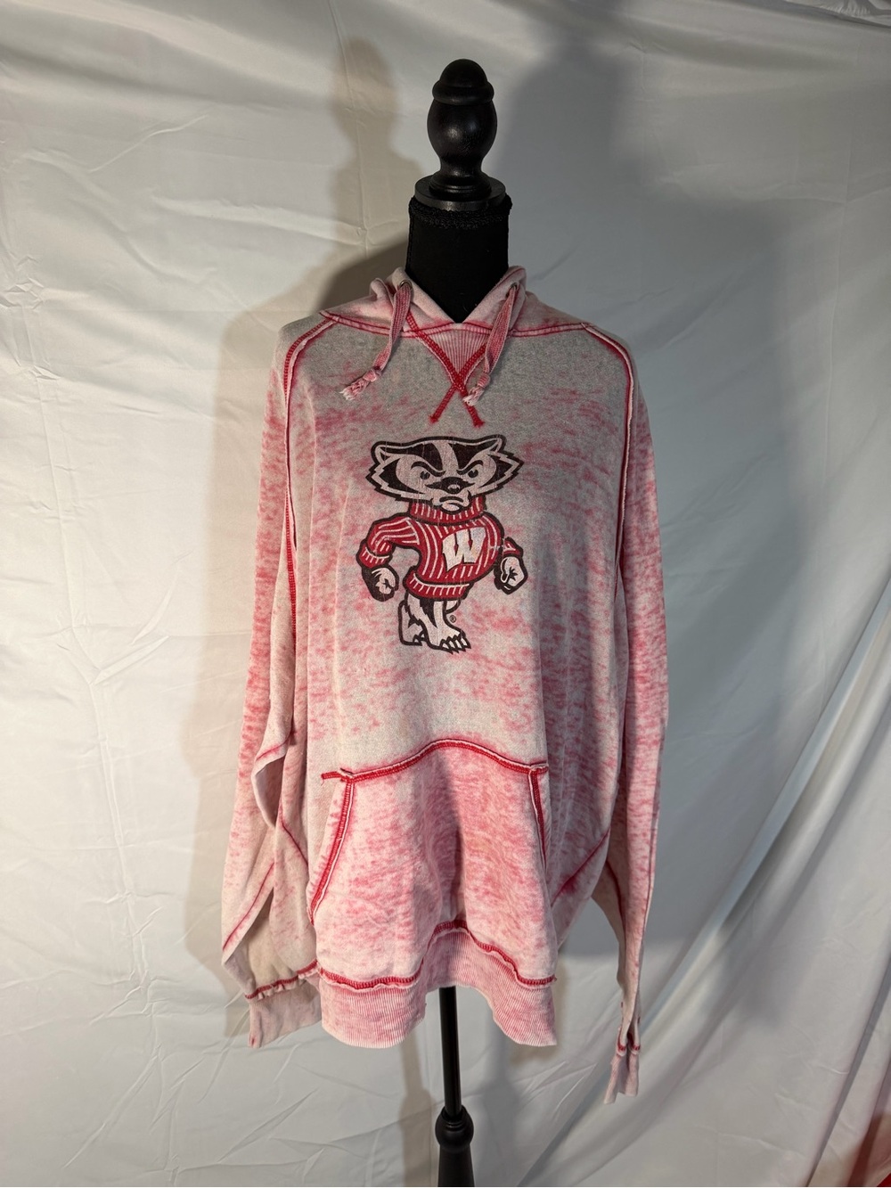 Signature Pink & White Vintage-Style Wisconsin Badger Hoodie